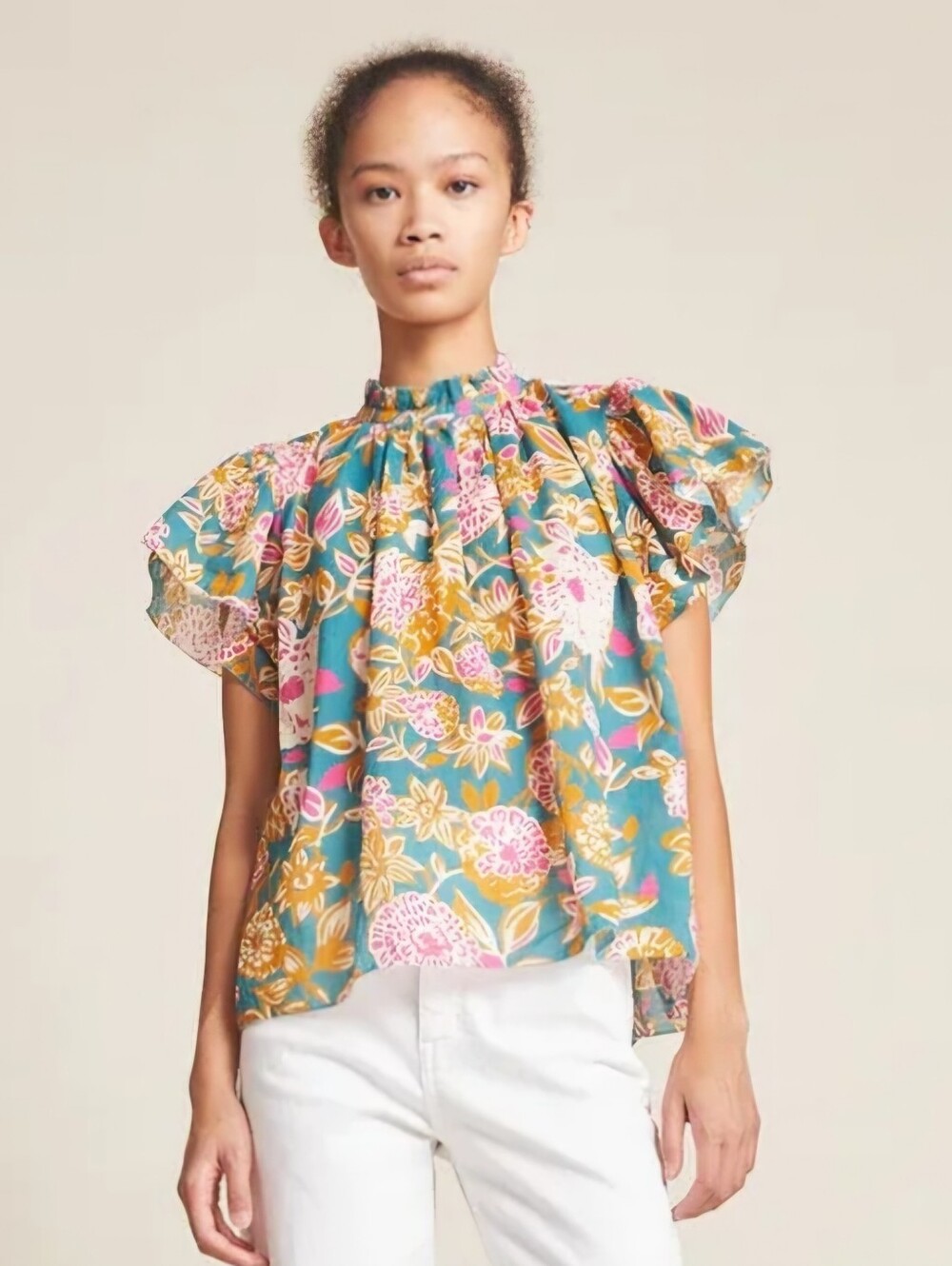 Trovata Birds of Paradise (M) Carla High Neck Nouveau Garden Floral Blouse
